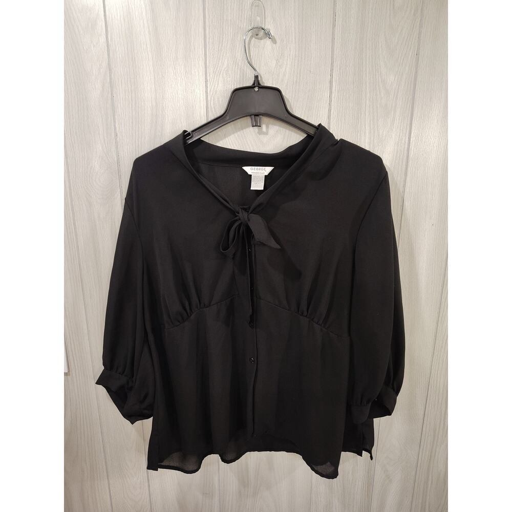 Woman’s Black Button Down Shirt Size 18 / 20 Plus Black Milkmaid Witchy Goth